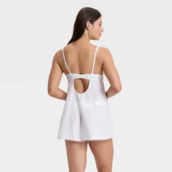Women's Woven Cotton Lingerie Babydoll Dress - Auden™ White