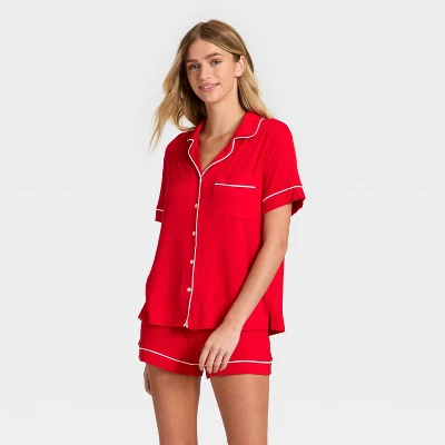 Women's Cloud Knit Short Sleeve Notch Collar Shirt And Shorts Pajama Set - Auden™ 8 Women's Cloud Knit Short Sleeve Notch Collar Shirt And Shorts Pajama Set - Auden™ - Image 8