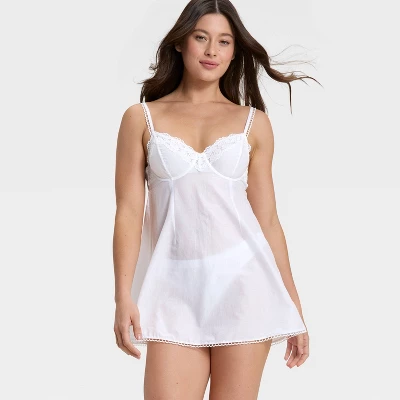 Women's Woven Cotton Lingerie Babydoll Dress - Auden™ White 2 Women's Woven Cotton Lingerie Babydoll Dress - Auden™ White - Image 2