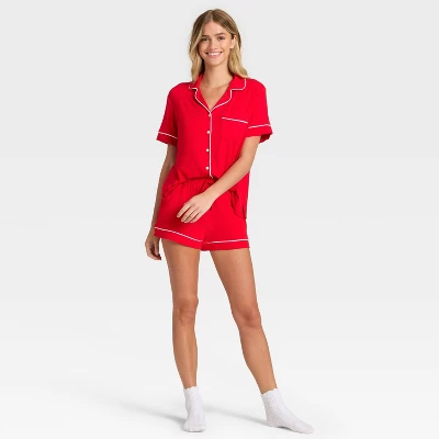 Women's Cloud Knit Short Sleeve Notch Collar Shirt And Shorts Pajama Set - Auden™ 2 Women's Cloud Knit Short Sleeve Notch Collar Shirt And Shorts Pajama Set - Auden™ - Image 2