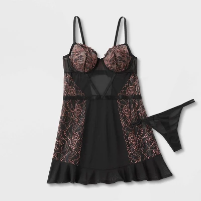 Women's Mesh And Lace Babydoll - Auden™ Black 3 Women's Mesh And Lace Babydoll - Auden™ Black - Image 3